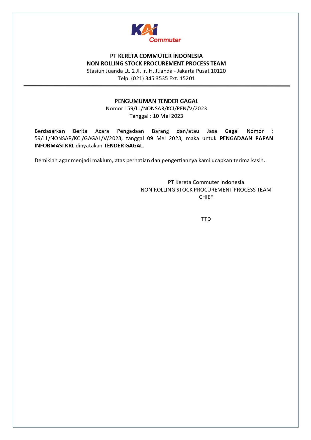 7 pengumuman tender gagal 59 pengadaan papan informasi krl page 0001